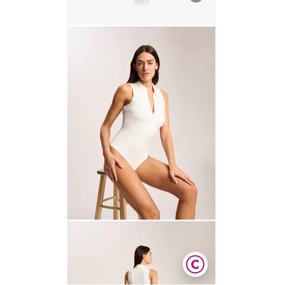 NWT Commando Neo Sleeveless V-Neck Polo Bodysuit White Large
